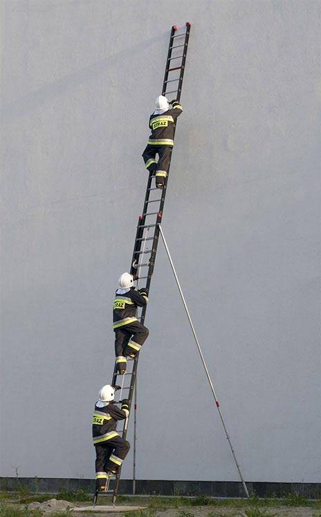 Drabiny strażackie przenośne 17 01 000 Drabina pożarnicza ZS 2100/3 trzyosobowa Dwuczęściowa, 3 osobowa aluminiowa drabina ratownicza, wysuwana liną.