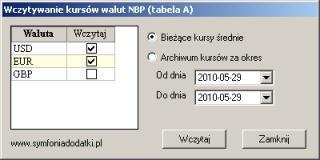 Wst p Dodatek umo liwia automatyczn aktualizacj kursów walut ze strony