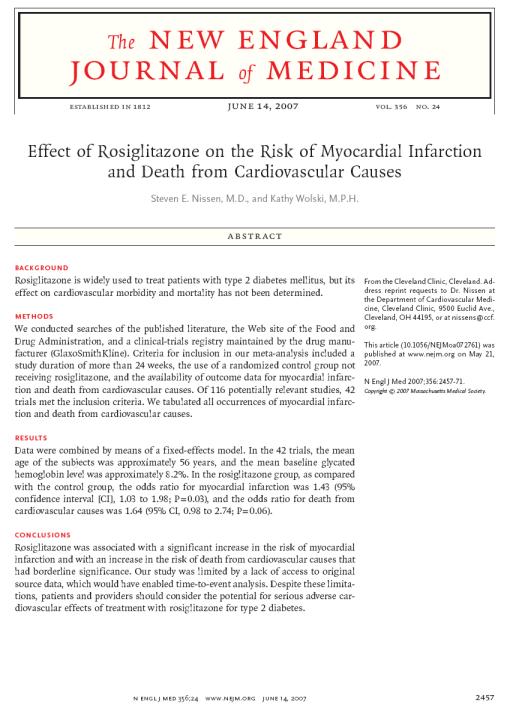 Ryzyko sercowo-naczyniowe związane z niektórymi lekami przeciwcukrzycowymi Rosiglitazone stowarzyszony był ze znamiennym wzrostem ryzyka wystąpienia
