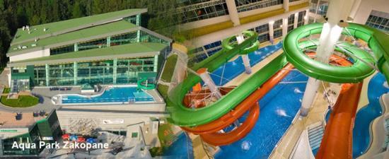 -Aqua Park Zakopane zabawa w parku wodnym z 5 rożnymi zjeżdżalniami, z basenem sportowym, rekreacyjnym i leczniczym, nurtem z prądami Dzika Rzeka, jacuzzi.