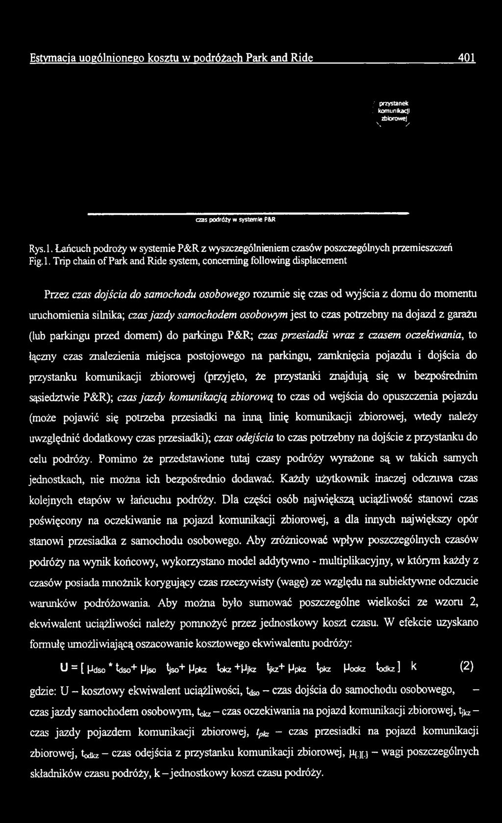 Trip chain of Park and Ride system, conceming following displacement Przez czas dojścia do samochodu osobowego rozumie się czas od wyjścia z domu do momentu uruchomienia silnika; czas jazdy