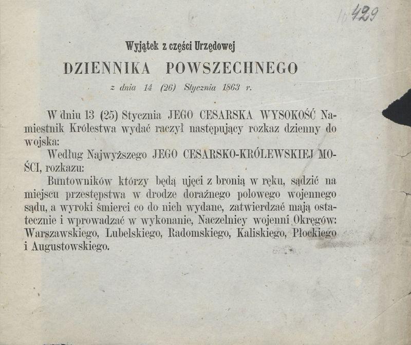 Wyjątek z "Dziennika Powszechnego" z 26 stycznia 1863 r.