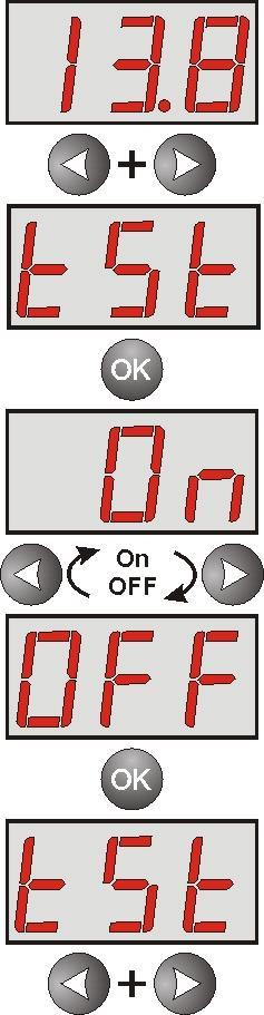 5.3.1 Załączenie /wyłączenie testu akumulatora tst Funkcja tst umożliwia załączenie lub wyłączenie testu akumulatora (rozdział 6.3) podłączonego do zasilacza.