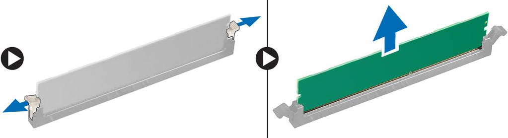 Instalowanie modułów pamięci 1. Dopasuj wycięcie na module pamięci do wypustki w gnieździe na płycie systemowej. 2.