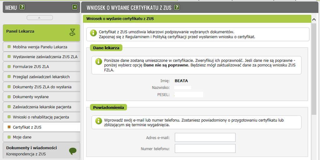 7 Imię, nazwisko i PESEL lekarza będą automatycznie uzupełnione we wniosku.