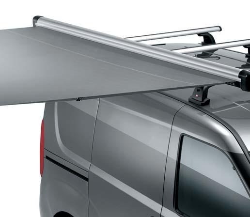To be mounted to the roof bars 50902258, the awning rolls out along the side of the vehicle.