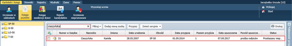 UONET+. Jak przekazać ucznia objętego obowiązkiem szkolnym do innej szkoły? 4/8 8. Zamknij okno zapisując zmiany. Wyświetli się lista wszystkich uczniów. 9.