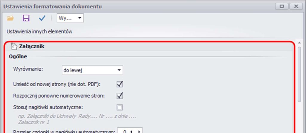 Usunięto opcje formatowania dla załącznika binarnego Ze
