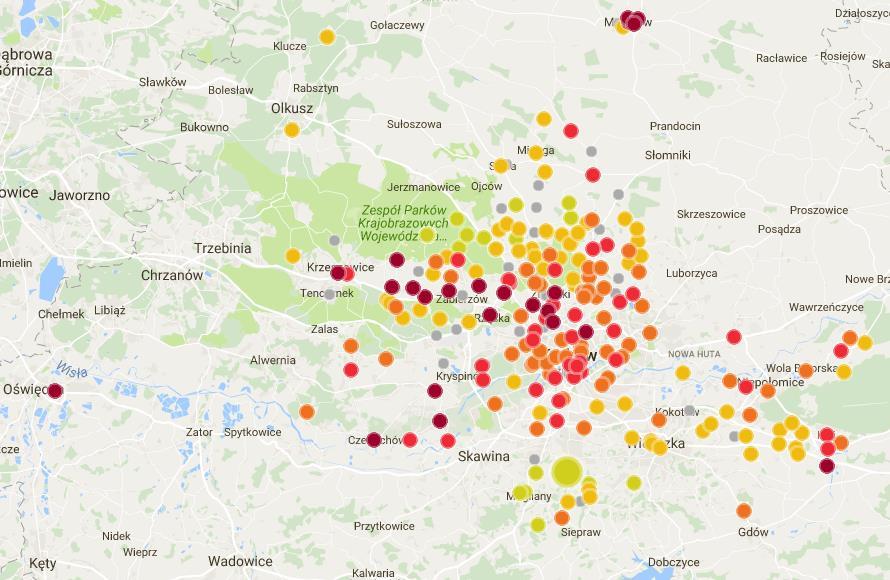 Informacje o zanieczyszczeniu powietrza Nie we wszystkich powiatach Małopolski są zainstalowane stacje pomiaru jakości powietrza.