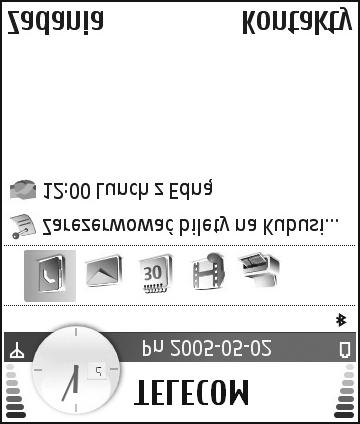 Ekran aktywnego trybu gotowo ci jest wy wietlany z domy lnymi aplikacjami u góry ekranu. Wska aplikacjê lub zdarzenie i naci nij.