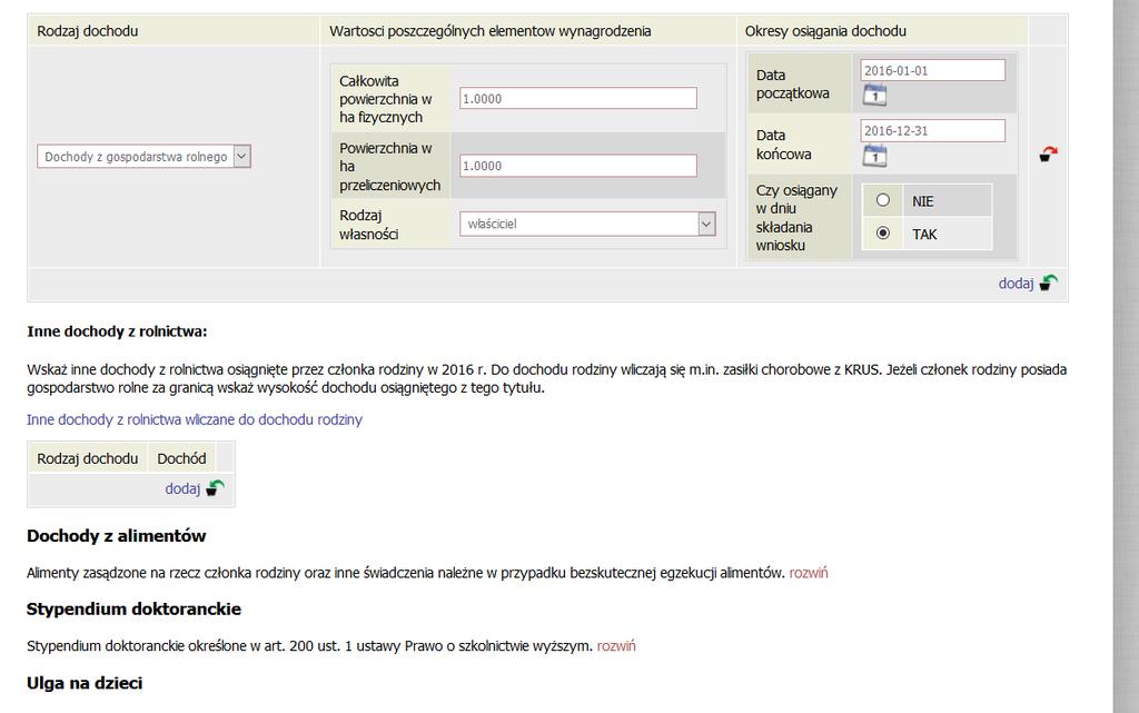 W przypadku dochodów z grupy C (dochody nieopodatkowane) należy wpisać dane liczbowe z posiadanej dokumentacji w odpowiednie pola w generatorze wniosków.