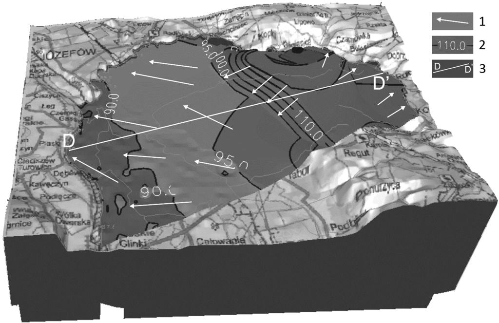 Calibration of numerical model (Visual MODFLOW interface) W strefie dolinnej analizowanego obszaru zlokalizowanych jest 6 dużych ujęć wód podziemnych o wydajnościach przekraczających 50 m 3 d 1.