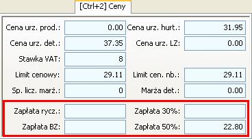 Na karcie BLOZ dodano nowe pola w zakładce Ctrl+2 Ceny: -> Zapłata rycz.