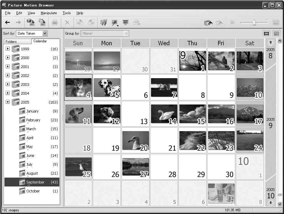 Przykład: Ekran wyświetlenia miesięcy  Przeglądanie obrazów Po zakończeniu importu zostanie uruchomiony program