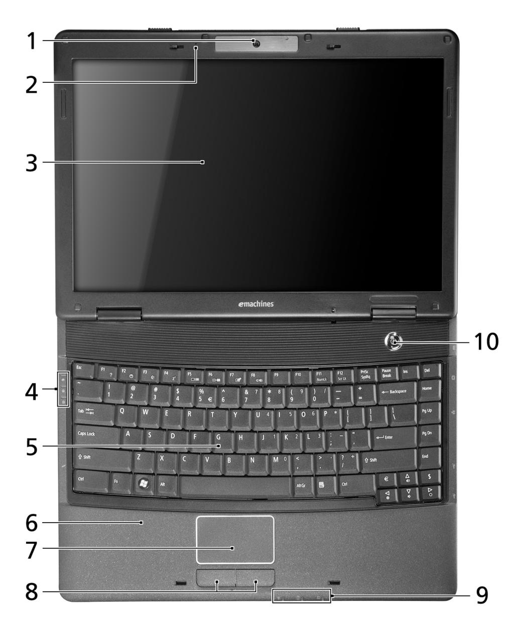 4 Zapoznanie z notebookiem emachines Po ustawieniu komputera jak to przedstawiono na