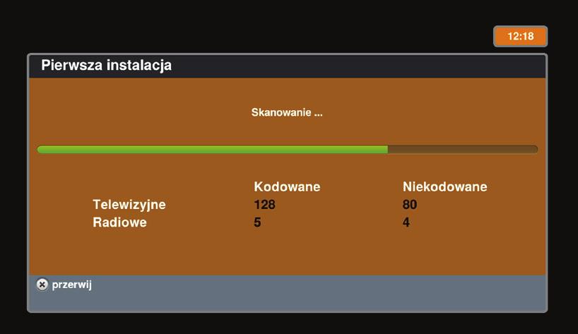 Wskaźniki moc sygnału i jakość sygnału pokazują stopień dostrojenia systemu antenowego. Dla typowej instalacji nie są wymagane żadne zmiany ustawień na przedstawionym powyżej ekranie.