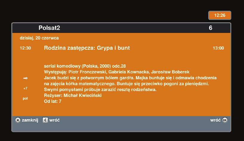 Dekoder daje możliwość dostosowania proporcji ekranu i języka (o ile są one nadawane przez nadawcę kanału) oglądanej audycji.