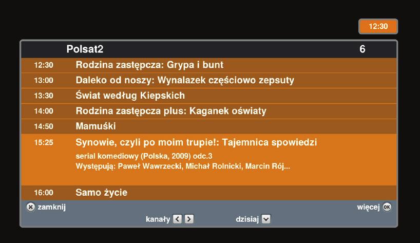 W celu ustawienia opcji językowych bieżącego kanału należy użyć przycisku Język i postępować zgodnie ze wskazówkami na ekranie.