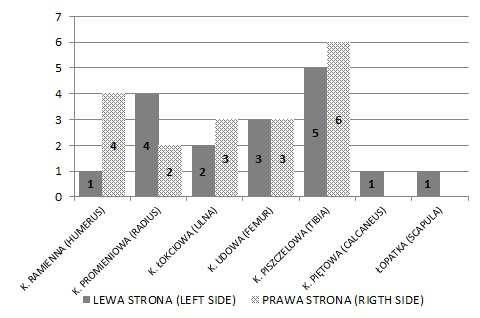 ANALIZA ANTROPOLOGICZNA MATERIAŁU KOSTNEGO 83 (RIGHT SIDE) Ryc. 13. Ostateczne wartości dla szkieletu postkranialnego osobników w okresie dzieciństwa i młodzieńczym w wykopie nr 69 Fig. 13. Final values of immature postcranial bones from trench No.