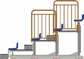 Trybuny sportowe Teleskopowe - do użytku wewnątrz obiektów Trybuna zsuwana teleskopowo z siedziskami plastikowymi TTW-350 Trybuna składa się z modułów, których wymiary dopasowywane są indywidualnie