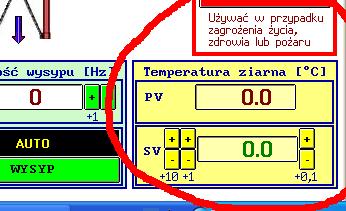 Podczas pracy suszarni istnieje możliwość zmiany parametrów suszenia: - temperatury zadanej ziarna SV - współczynnika wzmocnienia kp.