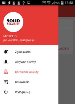 MENU APLIKACJI Zgłoś alarm użytkownik może zgłaszać 2 rodzaje alarmów na obiektach przypisanych do swojego konta.