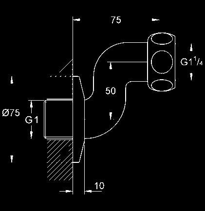 PRYSZNICE 12 075 000 chrom 21,00 przyłącze S 1/2 x 3/4 zasięg regulacji 7,5 mm