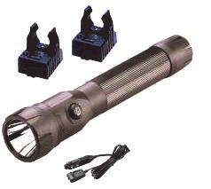 MODELE Z ŁADOWARKAMI STANDARDOWYMI - obudowa w kolorze czarnym w na specjalne 76825 POLYSTINGER DS LED - Latarka z ładowarkami standardowymi 230V AC / 12V DC, 2 uchwyty, akumulator Ni-Cd, czarna