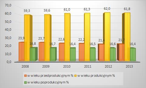 Na terenie Gminy Rogowo ludność w wieku produkcyjnym w 2013 r. stanowiła 61,8% ogólnej liczby ludności, natomiast ludność w wieku przedprodukcyjnym 21,7% a w wieku poprodukcyjnym 16,4%.