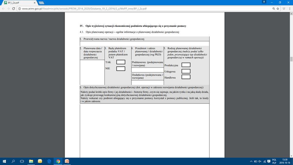 IV. Opis wyjściowej sytuacji ekonomicznej