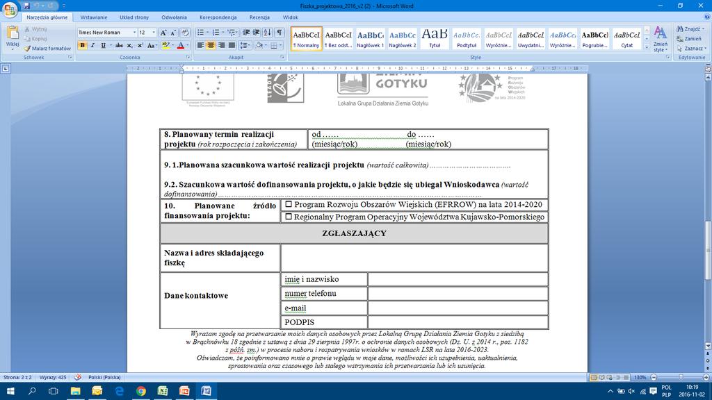 8.Planowany termin