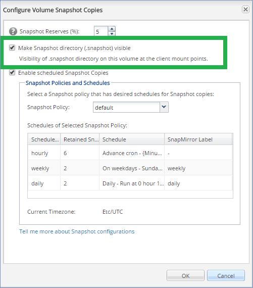 W programie NetApp OnCommand System Manager należy zaznaczyć pole wyboru Kopie migawki > Konfiguruj > Ustaw katalog migawki (.