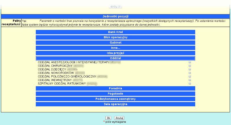 omówiono niżej). Należy tu zdefiniować dla jakich jednostek będzie dostępny receptariusz.