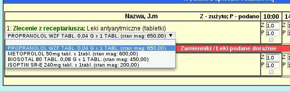 tej nazwy: Widoczne są tu wszystkie leki z danego receptariusza, uszeregowane według dostępności (jako pierwszy na liście pojawia się lek, który