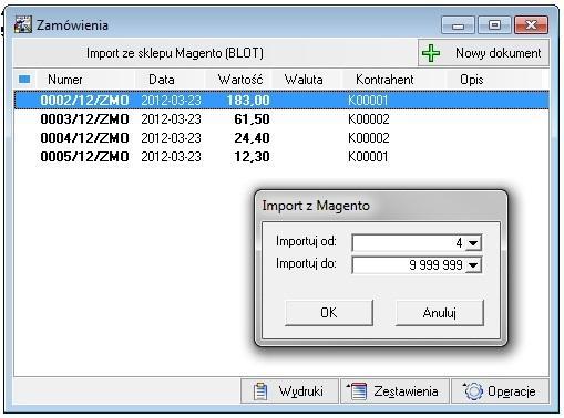 Wst p Dodatek wprowadza mo liwo INTEGRACJI ze sklepem internetowym Magento. Integracja obejmuje import zamówie ze sklepu internetowego Magento.