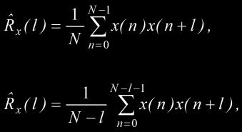 (l = 0,1 L-1); - odstęp korelacji, L liczba obliczonych wartości estymatora; x(n) dyskretne wartości sygnału x(t),