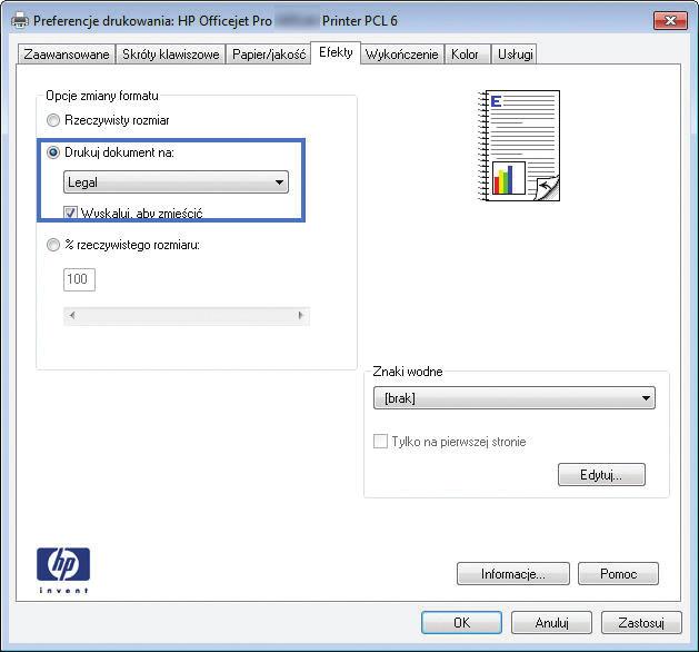 3. Kliknij kartę Efekty. 4. Wybierz opcję Drukuj dokument na, a następnie wybierz format z listy rozwijanej. Dodawanie znaku wodnego do dokumentu w systemie Windows 1.