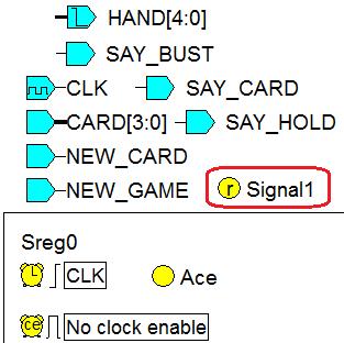 20. Definiowanie dodatkowego sygnału. Ponieważ wyjście HAND jest portem wyjściowym, to maszyna stanów nie będzie mogła czytać jego wartości (port podaje aktualny wynik gry).