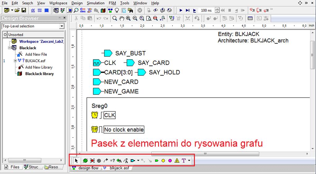 do tyłu, w obu kierunkach), numer stanu po resecie, numer stanu trap, domyślny stan oraz nagłówek automatycznie generowanego pliku vhdl. Pozostaw domyślne wartości nie zmienione i kliknij Zakończ.