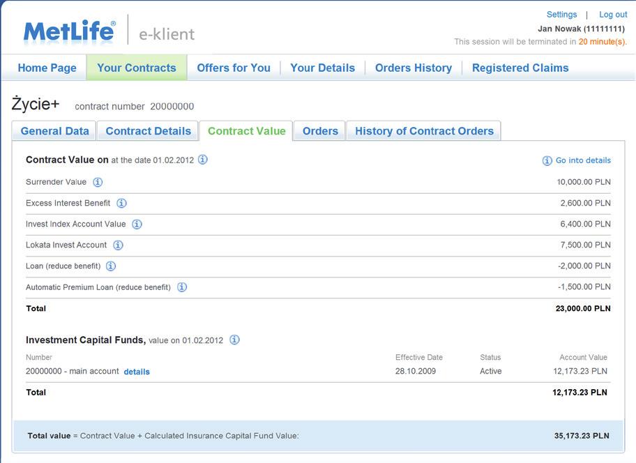 3.2 Your Contracts Click Your Contracts to see the detailed list of contracts provided via the e-klient portal.