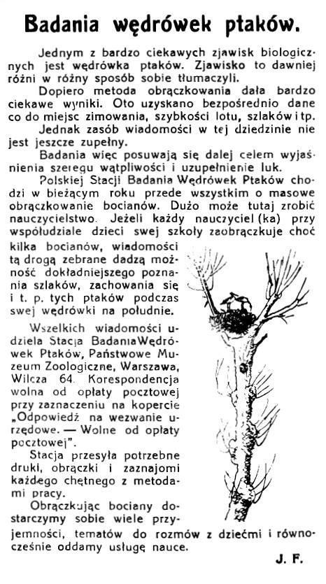 1937 Rok bociana Zły rok dla bocianów sucha wiosna, brak pokarmu oraz burzliwe i upalne przedwiośnie w Afryce zdziesiątkowały populację środkowo