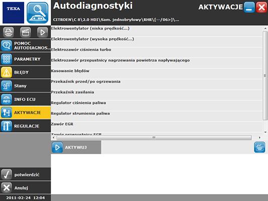 Platforma autodiagnostyczna TEXA IDC4 zapewnia bezpośredni dostęp do poszczególnych funkcji, takich jak odczyt parametrów i statusów systemowych, odczyt usterek,