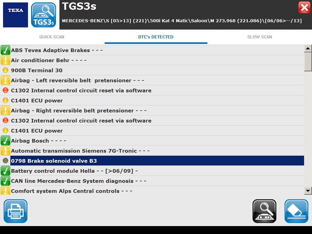 FUNKCJA TGS3s TGS3 s (TEXA Global Scan 3) to automatyczne skanowanie wszystkich elektronicznych jednostek sterujących zamontowanych w pojeździe i dostępnych dla diagnostyki.