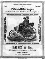 jak wyglądała pierwsza reklama samochodowa? Pierwszy na świecie plakat reklamujący samochód pochodzi z 1888 roku i przedstawia trzykołowy samochód Karla Benza.