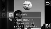 Nagrywanie filmów w zwolnionym tempie Prędkości i szacunkowy czas odtwarzania (dla 1-minutowych filmów) Prędkość Czas wyświetlania Około 12 s Około 6 s Około 3 s Jakość obrazu będzie miała stałą