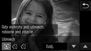 Wykrywanie twarzy podczas fotografowania (Inteligentna migawka) Wykrywanie uśmiechu podczas fotografowania Aparat wykona zdjęcie nawet bez naciskania przycisku migawki, gdy tylko wykryje uśmiech.