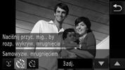 Wykrywanie twarzy podczas fotografowania (Inteligentna migawka) Korzystanie z funkcji samowyzwalacza mrugnięciem Nakieruj aparat na fotografowaną osobę i naciśnij do końca przycisk migawki.