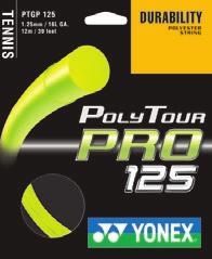 25mm) Polyester (Monofilament) Wyprodukowano w Japonii POLYTOUR SPIN 125 Pięciokątny kształt naciągu rotuje mocno piłkę Większa dokładnośc