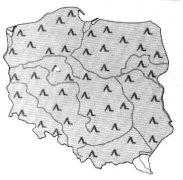 21. Mapki przedstawiają zasięgi gatunków drzew w Polsce. Wpisz nazwy odpowiednich gatunków.