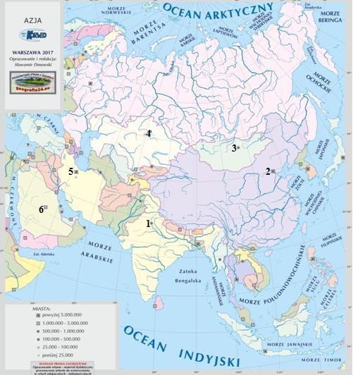 Zadanie 11 0 12 pkt Na zamieszczonej obok mapie numerami od 1 do 6 oznaczono stolice państw azjatyckich.